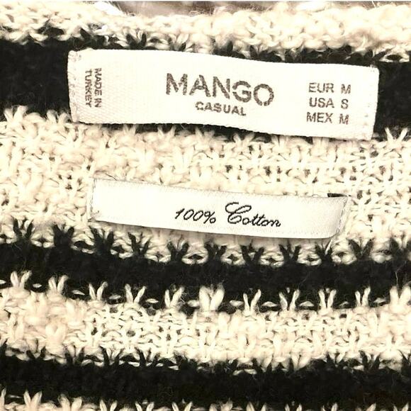 Mango Women's Black/White Striped Boho Lace-Up 100% Cotton Cape Sweater Sz S - Picture 6 of 7